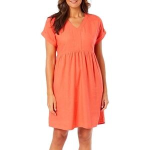 Briggs Women’s Large V Neck Linen Blend Boho Short Sleeve Pockets Mini Dress